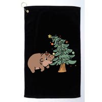 Funny Moo Deng Biting Xmas Tree Baby Pygmy Hippo Christmas Golf Towel