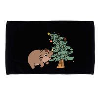 Funny Moo Deng Biting Xmas Tree Baby Pygmy Hippo Christmas Microfiber Hand Towel