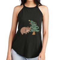 Funny Moo Deng Biting Xmas Tree Baby Pygmy Hippo Christmas Women's Perfect Tri Rocker Tank