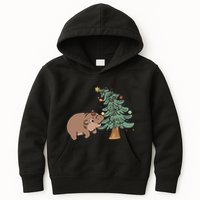 Funny Moo Deng Biting Xmas Tree Baby Pygmy Hippo Christmas Kids Hoodie