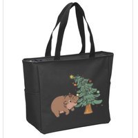 Funny Moo Deng Biting Xmas Tree Baby Pygmy Hippo Christmas Zip Tote Bag