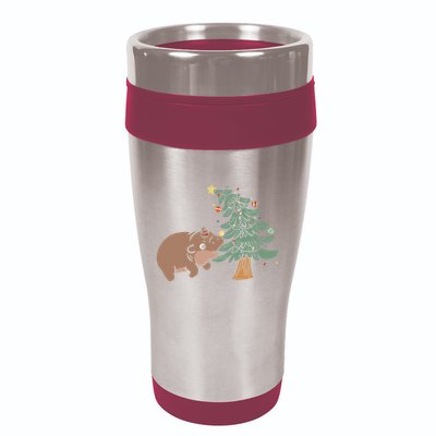 Funny Moo Deng Biting Xmas Tree Baby Pygmy Hippo Christmas 16oz Travel Tumbler