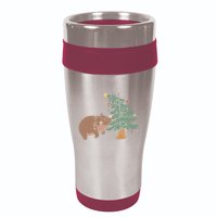 Funny Moo Deng Biting Xmas Tree Baby Pygmy Hippo Christmas 16oz Travel Tumbler