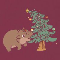Funny Moo Deng Biting Xmas Tree Baby Pygmy Hippo Christmas 16oz Travel Tumbler