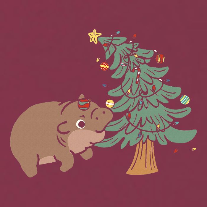 Funny Moo Deng Biting Xmas Tree Baby Pygmy Hippo Christmas 16oz Travel Tumbler