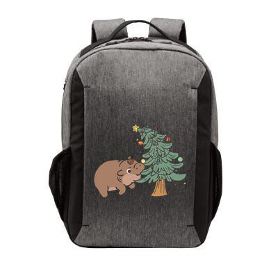 Funny Moo Deng Biting Xmas Tree Baby Pygmy Hippo Christmas Vector Backpack
