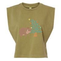 Funny Moo Deng Biting Xmas Tree Baby Pygmy Hippo Christmas Garment-Dyed Women's Muscle Tee