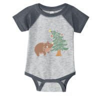 Funny Moo Deng Biting Xmas Tree Baby Pygmy Hippo Christmas Infant Baby Jersey Bodysuit