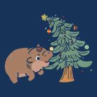 Funny Moo Deng Biting Xmas Tree Baby Pygmy Hippo Christmas Infant Baby Jersey Bodysuit