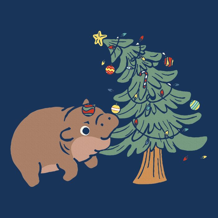 Funny Moo Deng Biting Xmas Tree Baby Pygmy Hippo Christmas Infant Baby Jersey Bodysuit
