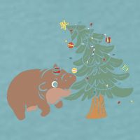 Funny Moo Deng Biting Xmas Tree Baby Pygmy Hippo Christmas Sueded Cloud Jersey T-Shirt