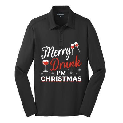 Funny Merry Drunk IM Christmas Merry IM Drunk Christmas Funny Gift Silk Touch Performance Long Sleeve Polo