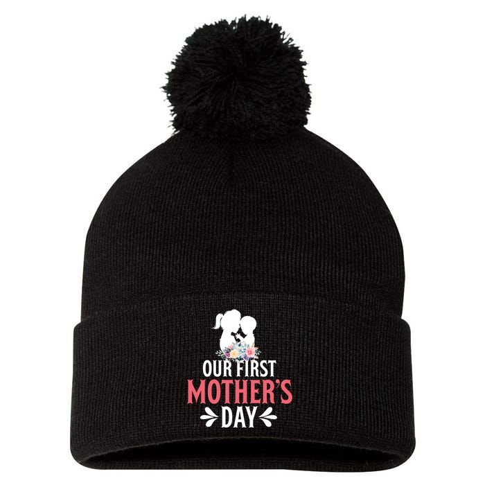 First MotherS Day Celebration Graphic Pom Pom 12in Knit Beanie