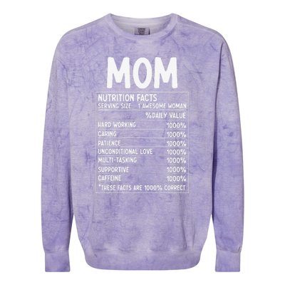 Funny Mother's Day Best Mother Ever Mom Nutrition Facts Colorblast Crewneck Sweatshirt