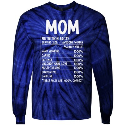 Funny Mother's Day Best Mother Ever Mom Nutrition Facts Tie-Dye Long Sleeve Shirt