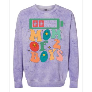 Funny Mothers Day Mom of 2Boys Outfit From Son Groovy Colorblast Crewneck Sweatshirt