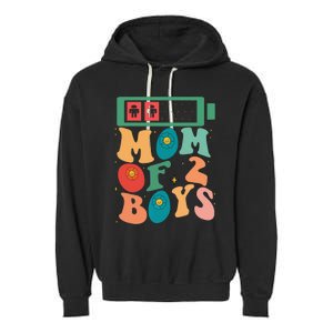 Funny Mothers Day Mom of 2Boys Outfit From Son Groovy Garment-Dyed Fleece Hoodie