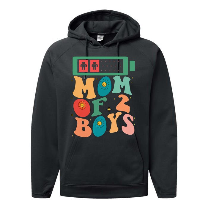 Funny Mothers Day Mom of 2Boys Outfit From Son Groovy Performance Fleece Hoodie