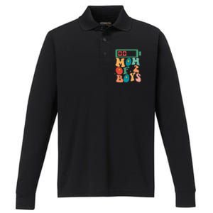 Funny Mothers Day Mom of 2Boys Outfit From Son Groovy Performance Long Sleeve Polo