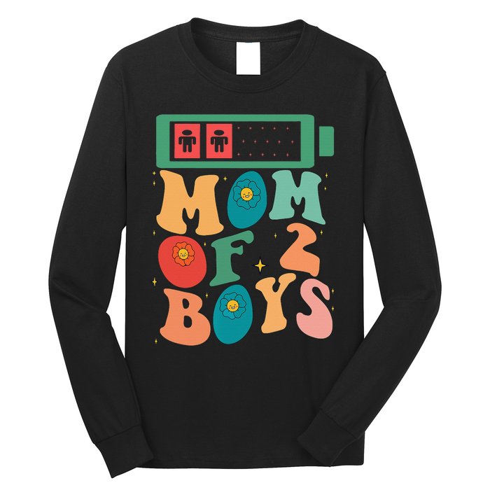 Funny Mothers Day Mom of 2Boys Outfit From Son Groovy Long Sleeve Shirt