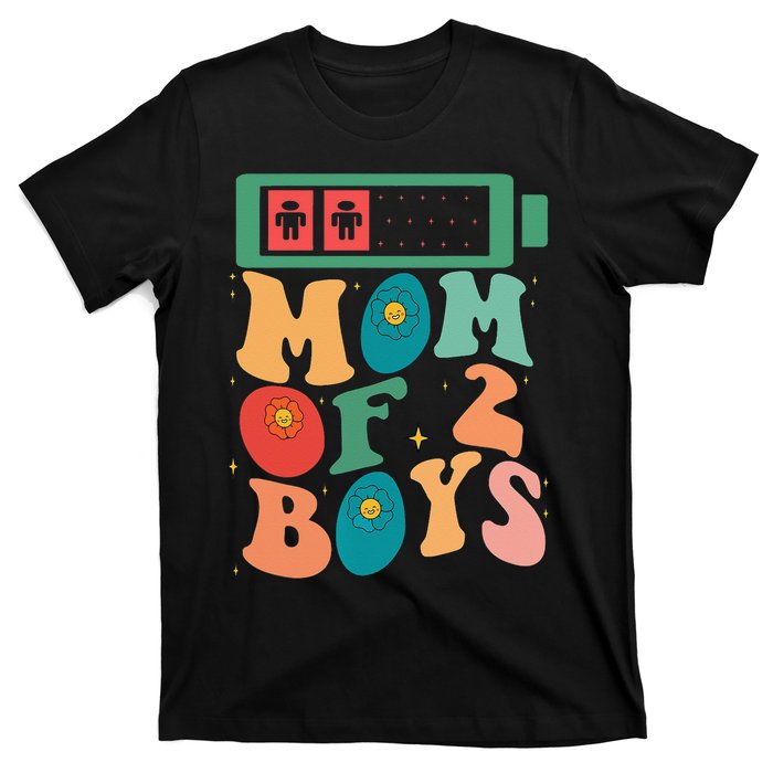 Funny Mothers Day Mom of 2Boys Outfit From Son Groovy T-Shirt