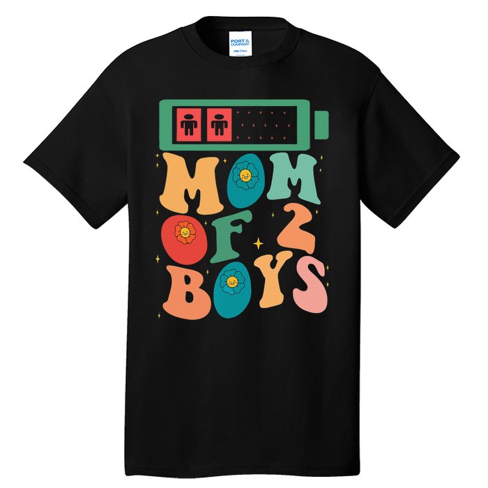 Funny Mothers Day Mom of 2Boys Outfit From Son Groovy Tall T-Shirt