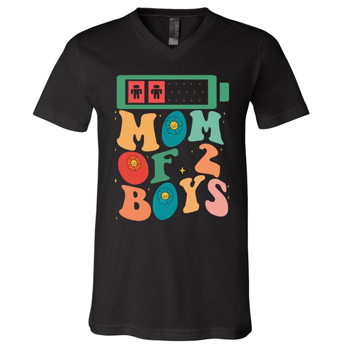 Funny Mothers Day Mom of 2Boys Outfit From Son Groovy V-Neck T-Shirt