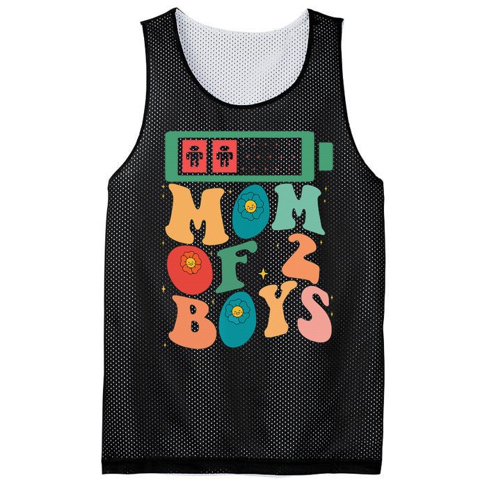 Funny Mothers Day Mom of 2Boys Outfit From Son Groovy Mesh Reversible Basketball Jersey Tank