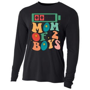 Funny Mothers Day Mom of 2Boys Outfit From Son Groovy Cooling Performance Long Sleeve Crew