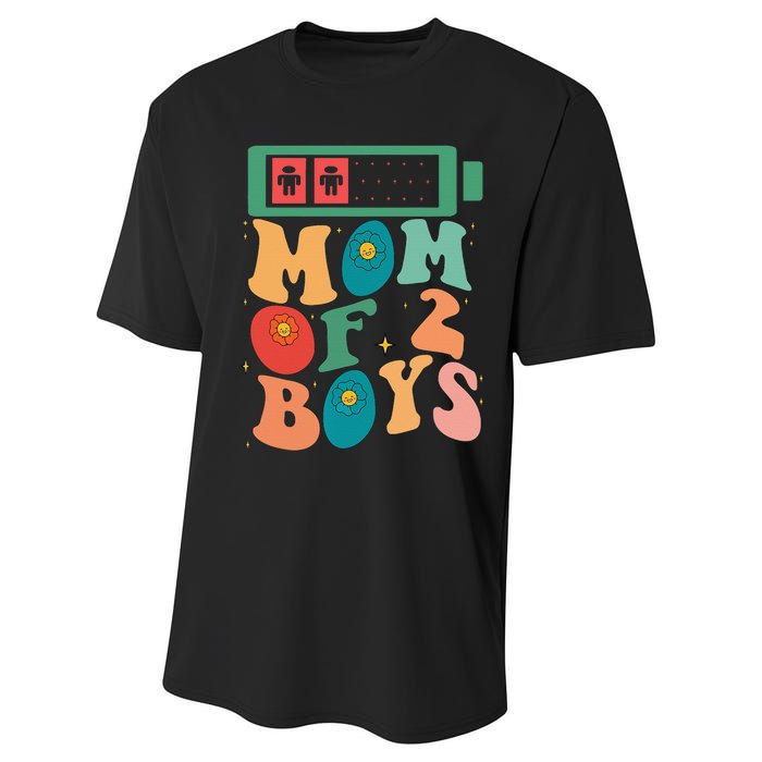 Funny Mothers Day Mom of 2Boys Outfit From Son Groovy Performance Sprint T-Shirt