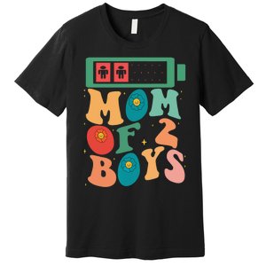 Funny Mothers Day Mom of 2Boys Outfit From Son Groovy Premium T-Shirt