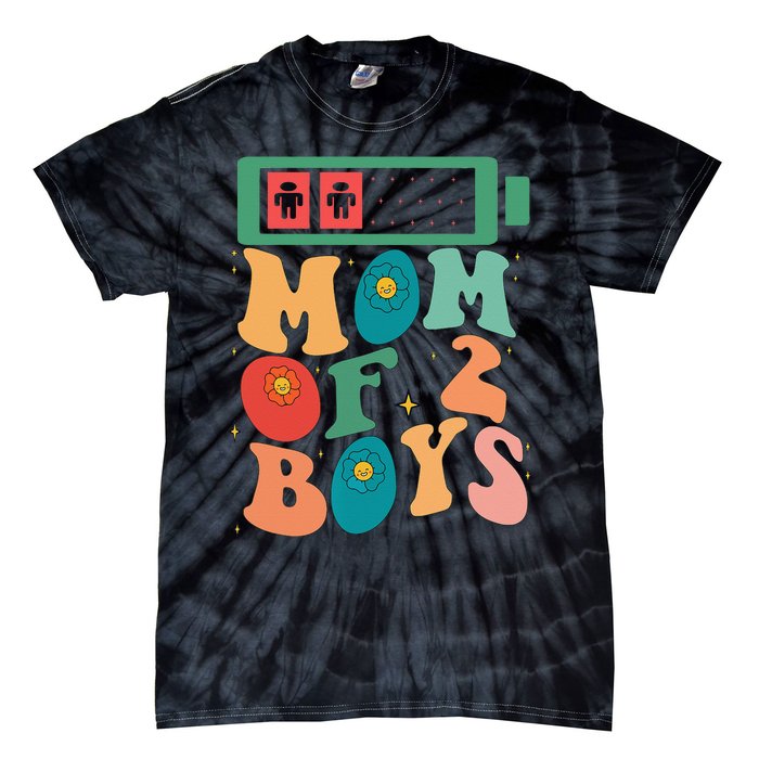 Funny Mothers Day Mom of 2Boys Outfit From Son Groovy Tie-Dye T-Shirt