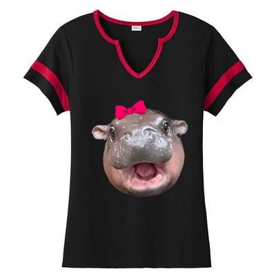 Funny Moo Deng Hippo Cute Baby Pygmy Coquette Ladies Halftime Notch Neck Tee