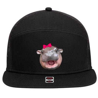 Funny Moo Deng Hippo Cute Baby Pygmy Coquette 7 Panel Mesh Trucker Snapback Hat
