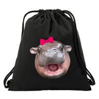 Funny Moo Deng Hippo Cute Baby Pygmy Coquette Drawstring Bag