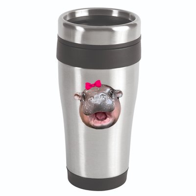 Funny Moo Deng Hippo Cute Baby Pygmy Coquette 16oz Travel Tumbler