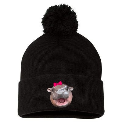 Funny Moo Deng Hippo Cute Baby Pygmy Coquette Pom Pom 12in Knit Beanie