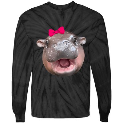 Funny Moo Deng Hippo Cute Baby Pygmy Coquette Tie-Dye Long Sleeve Shirt