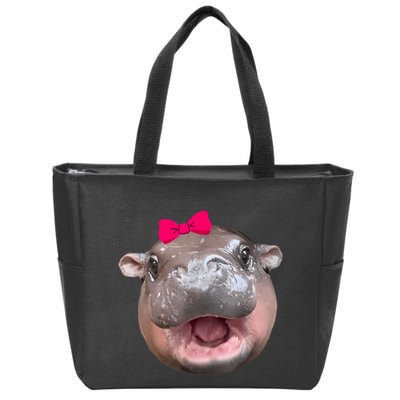 Funny Moo Deng Hippo Cute Baby Pygmy Coquette Zip Tote Bag