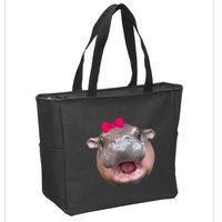 Funny Moo Deng Hippo Cute Baby Pygmy Coquette Zip Tote Bag