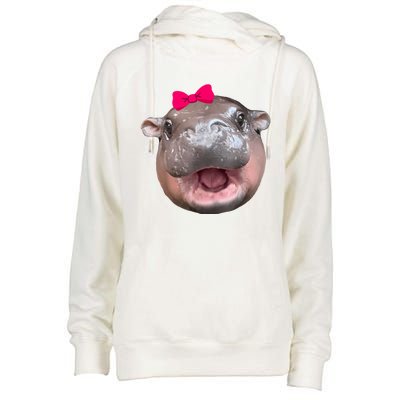 Funny Moo Deng Hippo Cute Baby Pygmy Coquette Womens Funnel Neck Pullover Hood