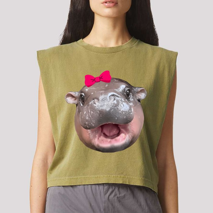Funny Moo Deng Hippo Cute Baby Pygmy Coquette Garment-Dyed Women's Muscle Tee