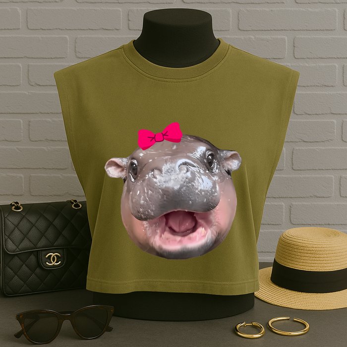Funny Moo Deng Hippo Cute Baby Pygmy Coquette Garment-Dyed Women's Muscle Tee