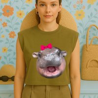 Funny Moo Deng Hippo Cute Baby Pygmy Coquette Garment-Dyed Women's Muscle Tee