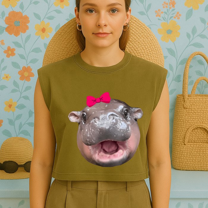 Funny Moo Deng Hippo Cute Baby Pygmy Coquette Garment-Dyed Women's Muscle Tee