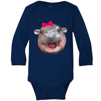 Funny Moo Deng Hippo Cute Baby Pygmy Coquette Baby Long Sleeve Bodysuit