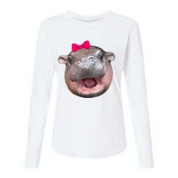 Funny Moo Deng Hippo Cute Baby Pygmy Coquette Womens Cotton Relaxed Long Sleeve T-Shirt