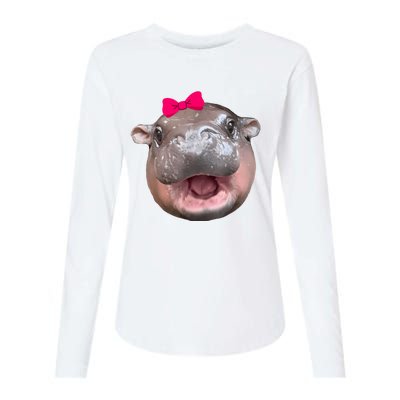 Funny Moo Deng Hippo Cute Baby Pygmy Coquette Womens Cotton Relaxed Long Sleeve T-Shirt