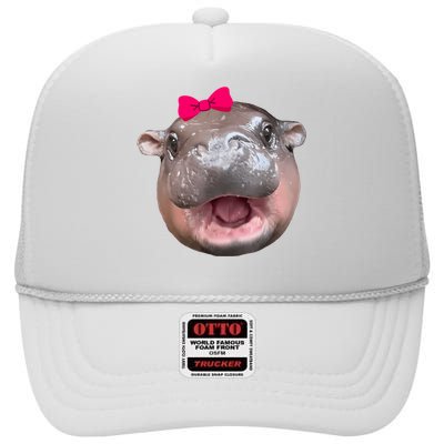 Funny Moo Deng Hippo Cute Baby Pygmy Coquette High Crown Mesh Back Trucker Hat