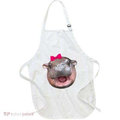 Funny Moo Deng Hippo Cute Baby Pygmy Coquette Full-Length Apron With Pockets